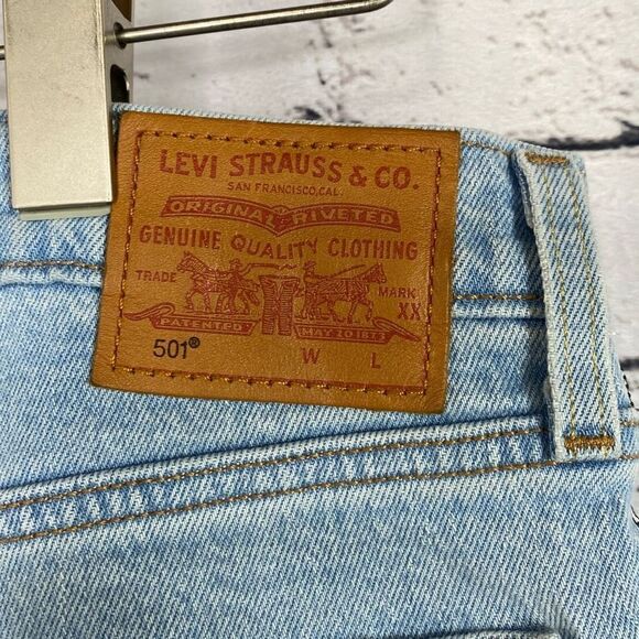 LEVIS 501 Original Sport Stripe Cropped High-Rise Straight Logo Leg Jeans 32/26 - Picture 12 of 16